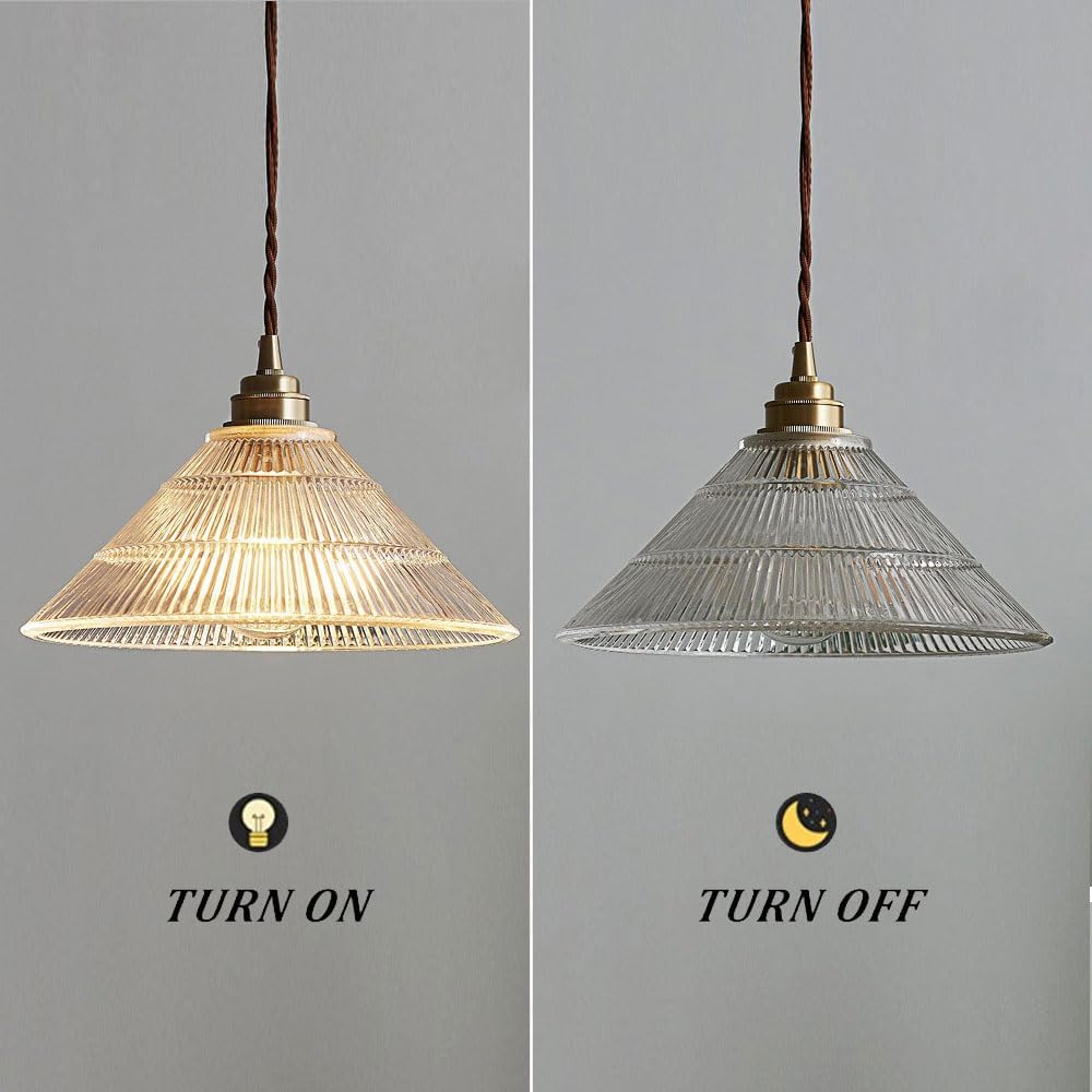 Tapered Vertical Pattern Glass Hanging Lamp | Lid Shap